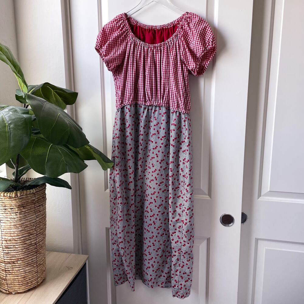 Handmade Pinup Style Dress Red Gingham and Cherry Print